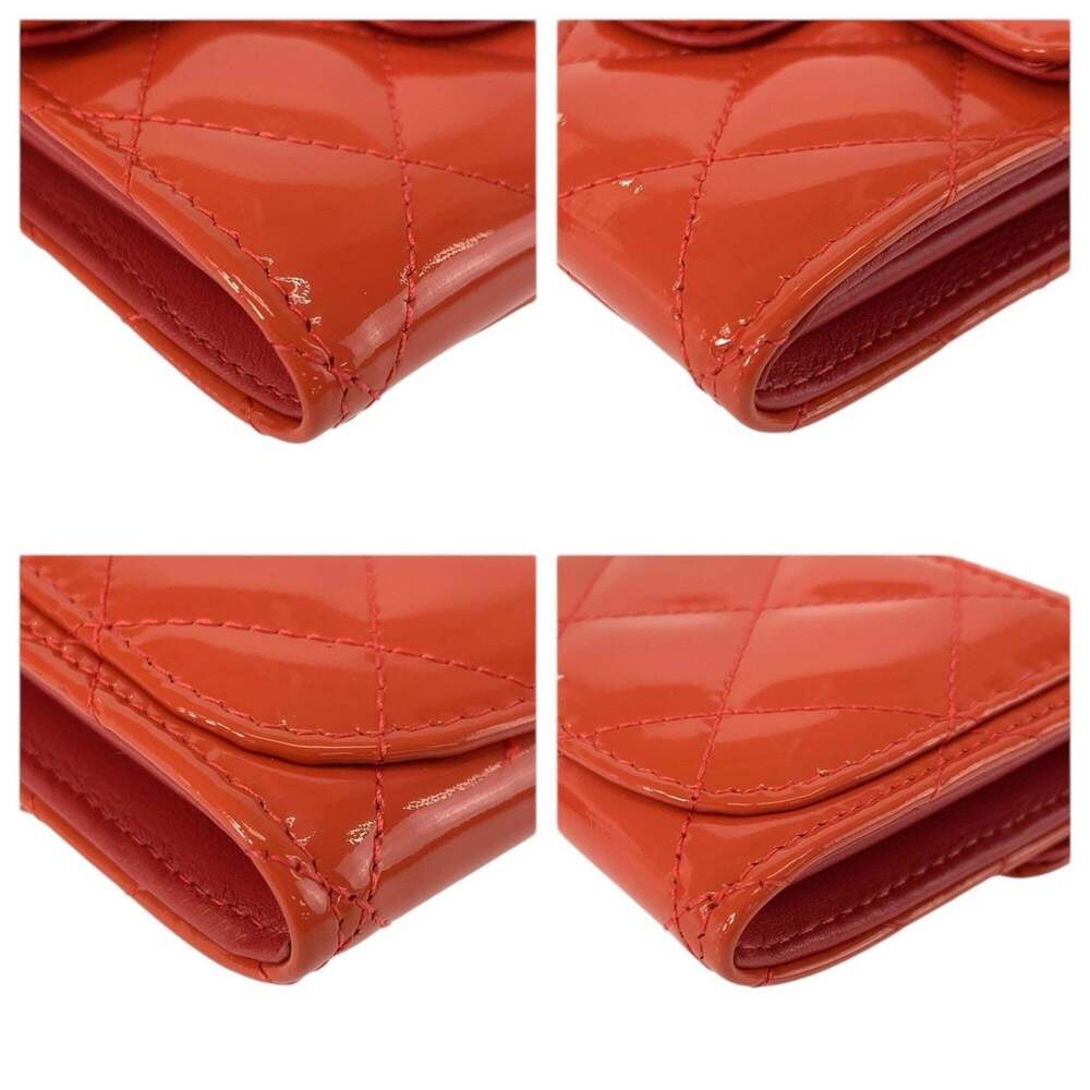 CHANEL Matelassé Coco Mark Orange Patent Leather Wallet/Coin Purse/Card Case ... - Picture 7 of 9